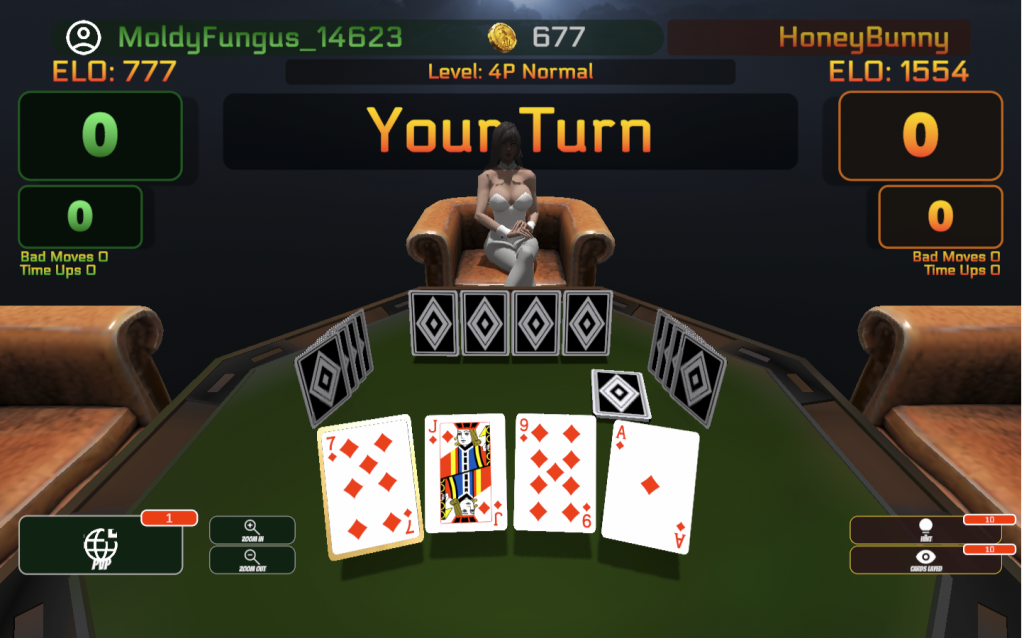 Seven gameplay showing the card table and players