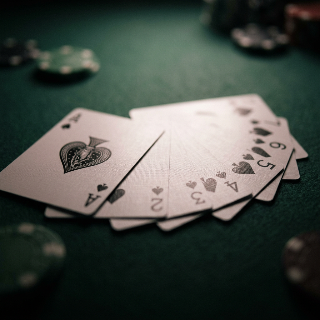 Straight flush poker hand from Ace to 10 of spades on green felt table